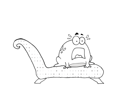 Zeichnung: erschrockener Frosch auf der Couch