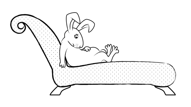 Zeichnung: entspannter Hase auf der Couch